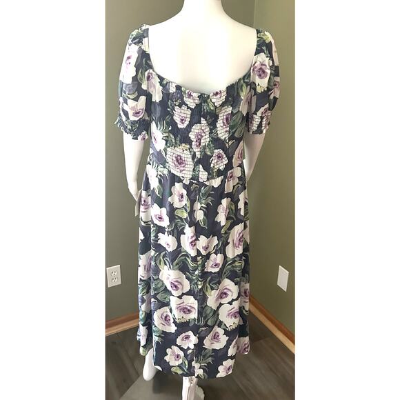 Bohme Delilah Midi Dress Floral NWT Lavender Ruching Lined Size Large - Picture 2 of 16